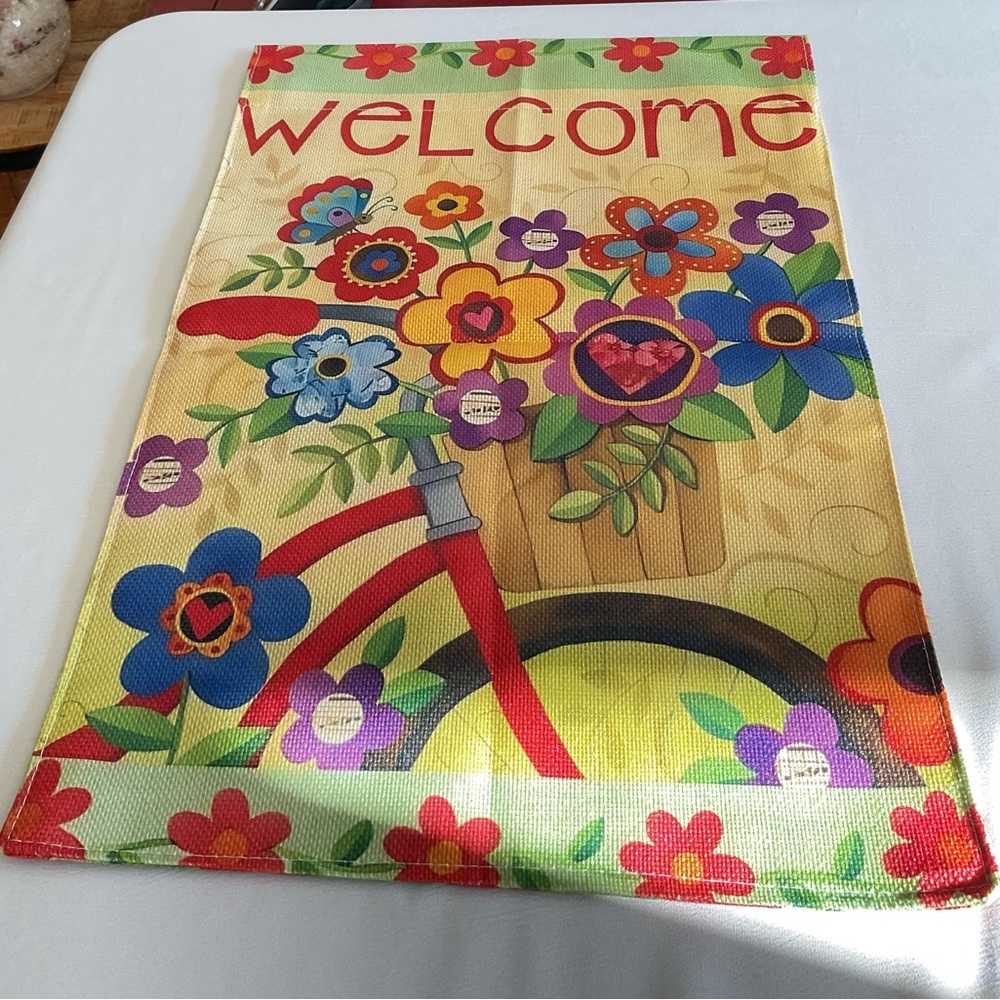Colorful Welcome Garden Flag Floral Design